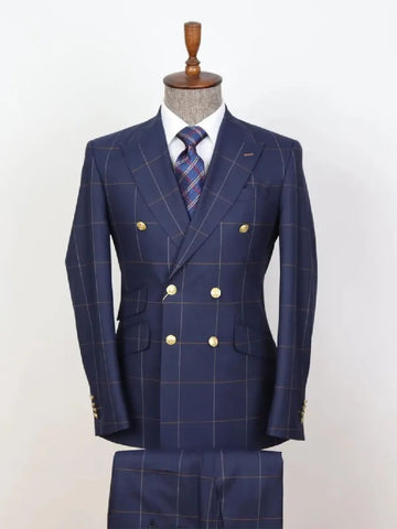 Aidase Gentle New Arrival Men Suit Tailor-Made 2 Pieces Plaid Gold Buttons Blazer Pants Double Breasted Wedding Groom Prom Tailored aidase-shop